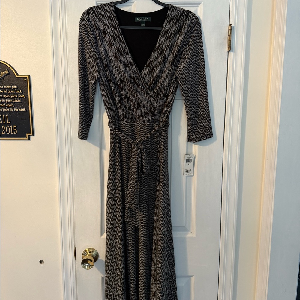 Ralph Lauren Black and White Herringbone Maxi Wrap Dress